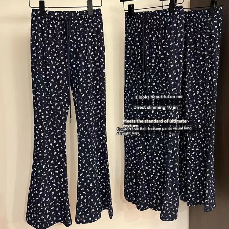 Trousers | Navy Curve Spot Print Wide Leg Trousers  –  Womens Clothing Navy