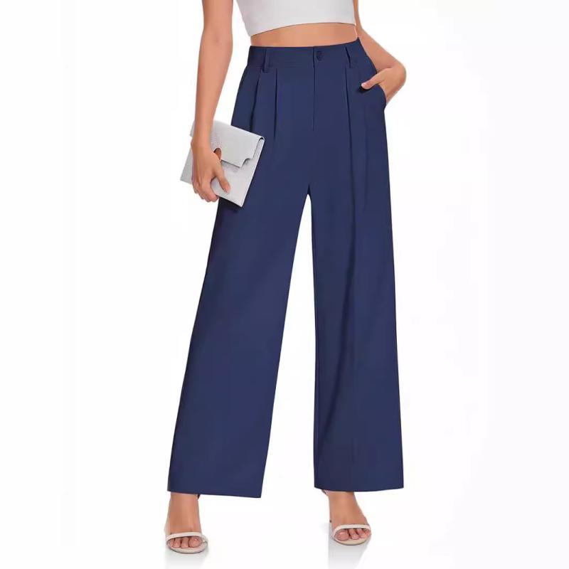 Trousers | Navy Petite Wide Leg Stretch Trousers  –  Womens Clothing Navy