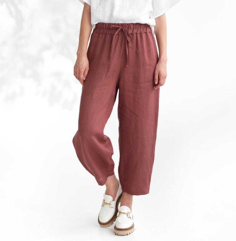 Trousers | Pink Petite Linen Mix Wide Cropped Trousers  –  Womens Clothing PINK