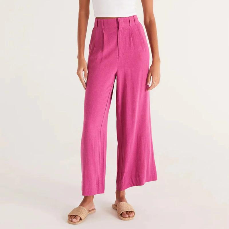 Trousers | Pink Petite Wide Leg Linen Blend Trouser  –  Womens Clothing PINK