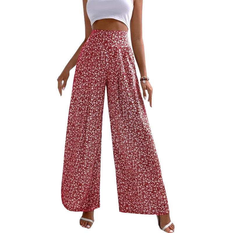 Trousers | Rust Ditsy Floral Elastic Tie Waist Cropped Culottes  –  Womens Clothing Rust