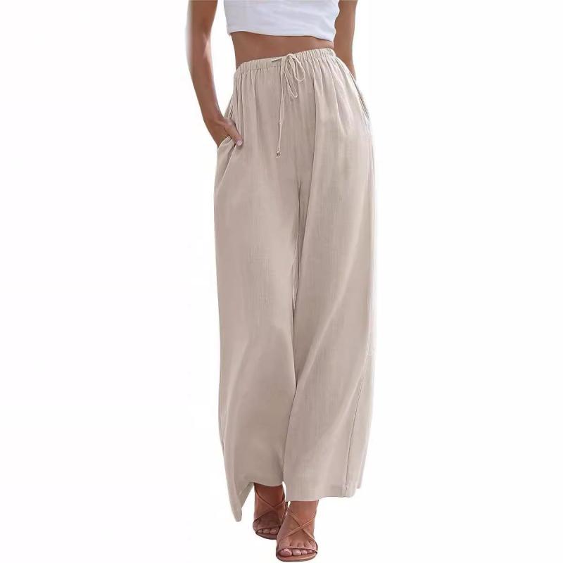 Trousers | Stone Petite Linen Mix Wide Cropped Trousers  –  Womens Clothing Stone