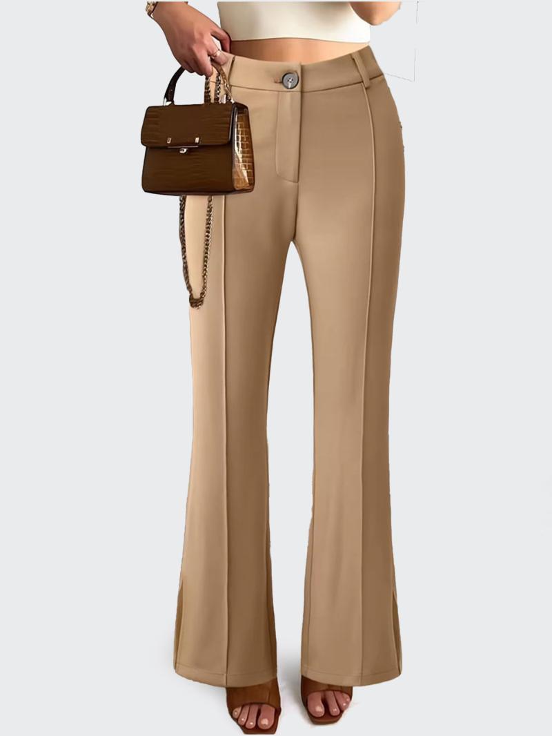 Trousers | Taupe Seam Detail Elastic Waist Cropped Trousers  –  Womens Clothing Taupe