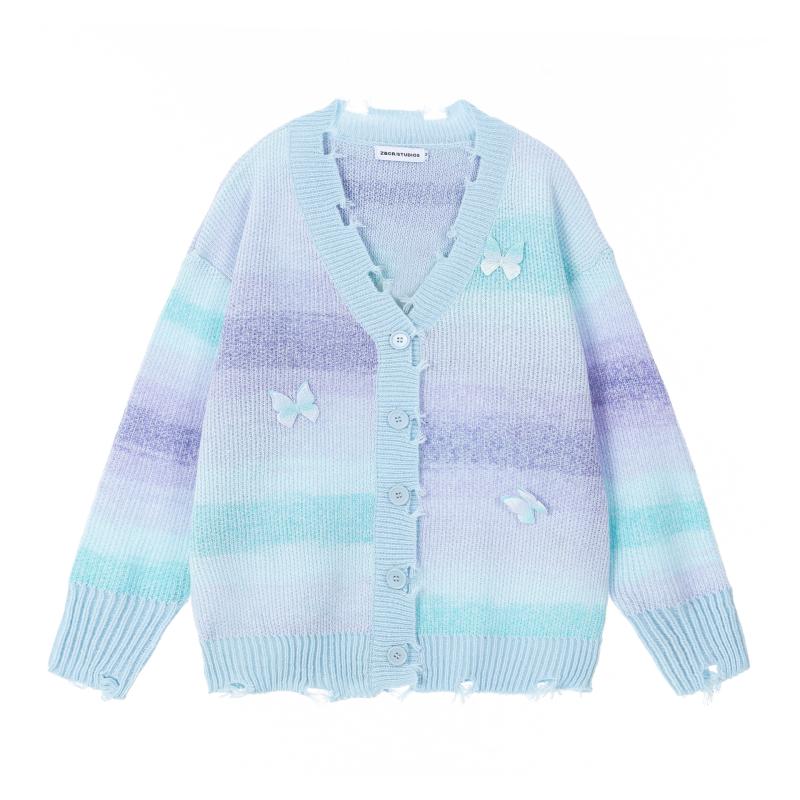 Knitwear | Blue Fluffy Stripe Pocket Cardigan  –  Womens Clothing Blue